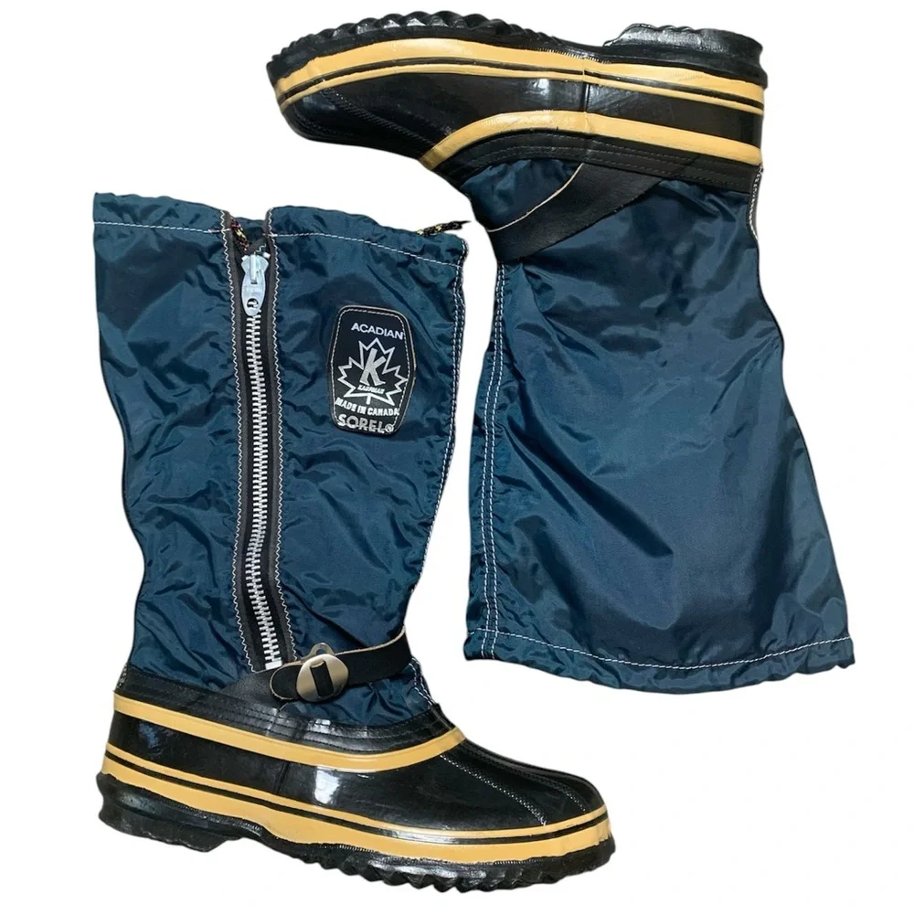 Sorel Kaufman‎ Acadian Vintage Snow Boots Blue Black Wool Lined Canada Mens 8